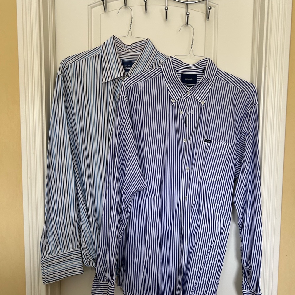 Faconnable Men's Navy and White Striped Dress Shirts XXL Bundle